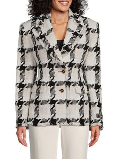 Твидовый однобортный пиджак Versace, цвет White Black