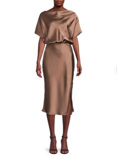 Атласное платье миди с вырезом «лодочка» Renee C., цвет Dune