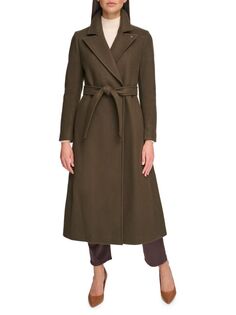 Пальто с запахом и поясом из искусственной шерсти Calvin Klein, цвет Olive