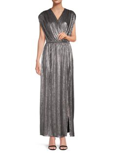 Платье макси цвета металлик с искусственным запахом Renee C., серебро