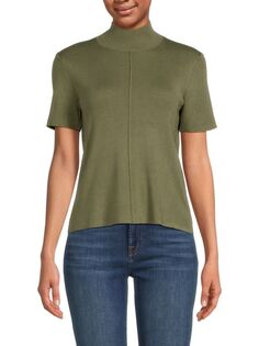 Трикотажная футболка в рубчик с воротником-стойкой Saks Fifth Avenue, цвет Olive