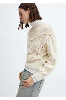 Ажурный детальный свитер из трикотажа Mango, экрю