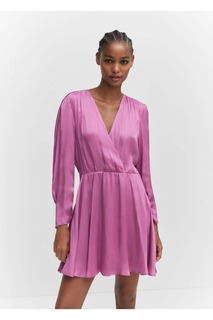 Атласное платье с запахом Mango, розовый
