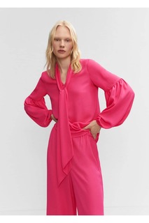 Блуза с лентой и рукавами-арбузами Mango, розовый