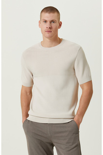 Полосатый трикотажный свитер каменного цвета с короткими рукавами Network, серый