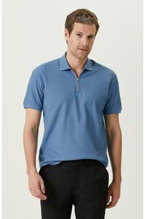 Голубая футболка с воротником-поло и коротким рукавом Network, темно-синий