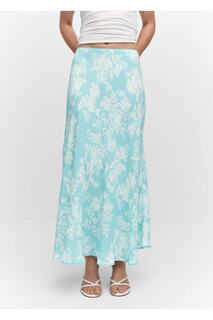 Длинная юбка с цветочным принтом Mango, бирюзовый