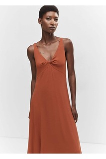 Трикотажное платье с завязками Mango, коричневый