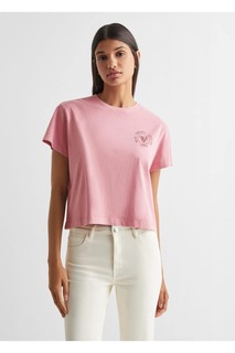 Укороченная футболка с рисунком Mango, розовый