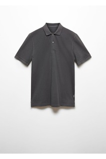 Хлопковая рубашка поло с коротким рукавом Mango, серый