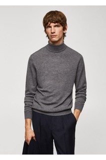 Шерстяной свитер с высоким воротником Mango, серый