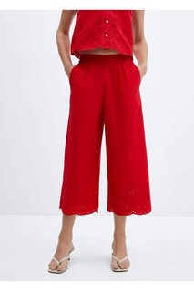 Широкие брюки с вышивкой Mango, красный