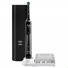 Электрическая зубная щетка Genius X с 6 режимами чистки, искусственным интеллектом и приложением Bluetooth, дорожным чехлом для зарядки, дизайн Braun — черный, Oral-B
