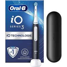 Электрическая зубная щетка Io Series 3 с 3 режимами чистки, включая деликатный уход за зубами, датчик давления и таймер, дорожный футляр, дизайн Braun — матовый черный, Oral-B