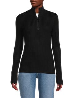 Ребристый пуловер на молнии с высоким воротником M MAGASCHONI Black
