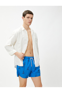Морские шорты, парусный принт, шнуровка на талии, детализированный карман Koton, синий