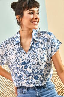 Женская вискозная рубашка с рукавами «летучая мышь» с рисунком Bianco Lucci, синий
