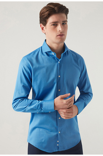 Мужская рубашка синего цвета Slim Fit D&apos;S Damat, темно-синий