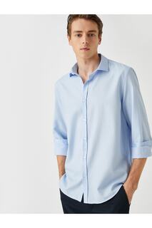 Базовая рубашка Классический воротник с манжетами Длинный рукав Приталенный крой Без железа Koton, синий
