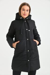 Женское стеганое пальто с капюшоном VOLT CLOTHİNG, черный