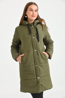 Женское стеганое пальто с капюшоном VOLT CLOTHİNG, хаки