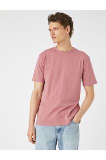 Базовая футболка с коротким рукавом и круглым вырезом, приталенный крой Koton, розовый