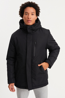 Мужское черное флисовое водо- и ветрозащитное зимнее пальто с капюшоном, пальто и парка River Club, черный