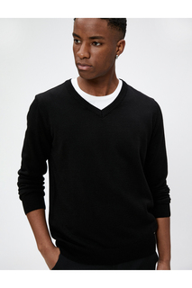 Базовый свитер с v-образным вырезом, трикотаж, приталенный крой, длинный рукав Koton, черный
