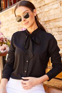 Женская рубашка с черным воротником и узором armonika, черный
