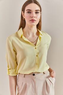 Женская рубашка со сложенными жаккардовыми рукавами Bianco Lucci, желтый