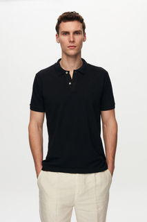 Черная футболка стандартного кроя из 100 % хлопка пике с фактурной вышивкой и воротником-поло D&apos;S Damat, черный