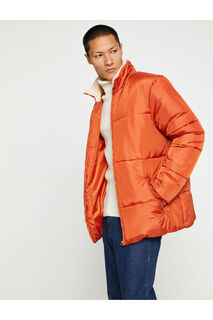 Блестящая куртка-пуховик с воротником-стойкой и карманом на молнии с подробной водонепроницаемостью Koton, оранжевый