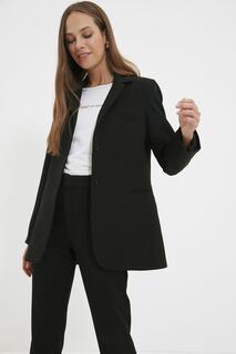 Черный тканый пиджак на пуговицах Trendyol Modest