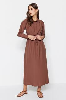 Платье - Коричневое - Базовое Trendyol Modest, коричневый