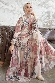 Шифоновое платье-хиджаб Jalya с воротником на пуговицах - Пудровый InStyle, разноцветный