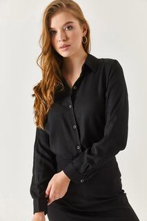 Женская черная однотонная рубашка с длинным рукавом armonika, черный
