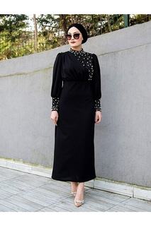 Платье для особого случая с жемчужной отделкой VOLT CLOTHİNG, черный