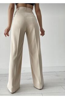 Женские бежевые брюки-палаццо с завышенной талией MODALİN, бежевый