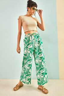 Женские брюки с соломенной завязкой и эластичной резинкой на талии Bianco Lucci, зеленый