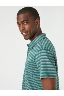 Полосатая футболка с воротником-поло и карманами Koton, зеленый