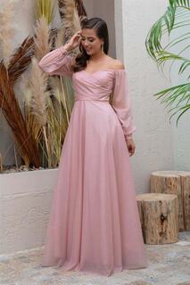 Помолвочное платье с длинным рукавом и блестящим воротником Carmen, розовый