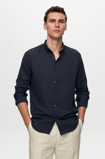 Приталенная темно-синяя оксфордская рубашка с вышивкой D&apos;S Damat, черный