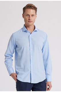 Голубая рубашка узкого кроя с итальянским воротником D&apos;S Damat, синий