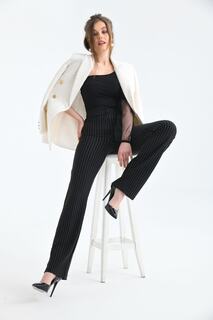 Женские полосатые брюки из лайкры с эластичной талией и широкими штанинами VOLT CLOTHİNG, черный