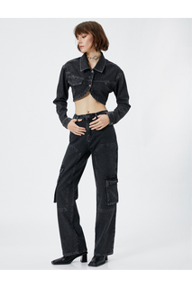 Джинсовые брюки-карго прямого кроя - Eve Jeans Koton, черный