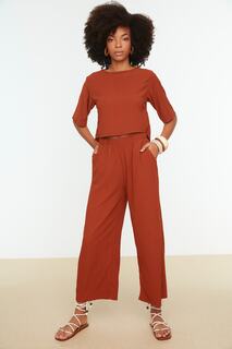 Трикотажные брюки-кюлоты с плиткой Trendyol, оранжевый