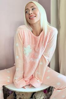 Женский плюшевый пижамный комплект с рисунком Salmon Hello Winter Pijamaevi, розовый