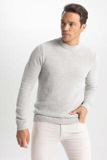 Трикотажный свитер стандартной посадки с круглым вырезом DeFacto, серый