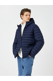Куртка-пуховик с сезонным капюшоном и карманом на молнии с деталями Koton, темно-синий