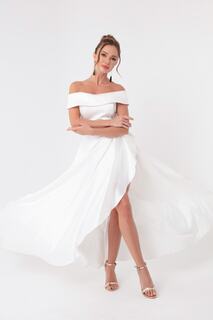 Женское белое атласное вечернее платье с вырезом лодочкой и выпускное платье Lafaba, белый